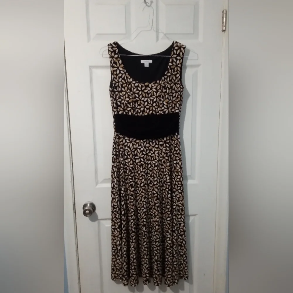 dressbarn Black and Gold Patterned Midi Dress